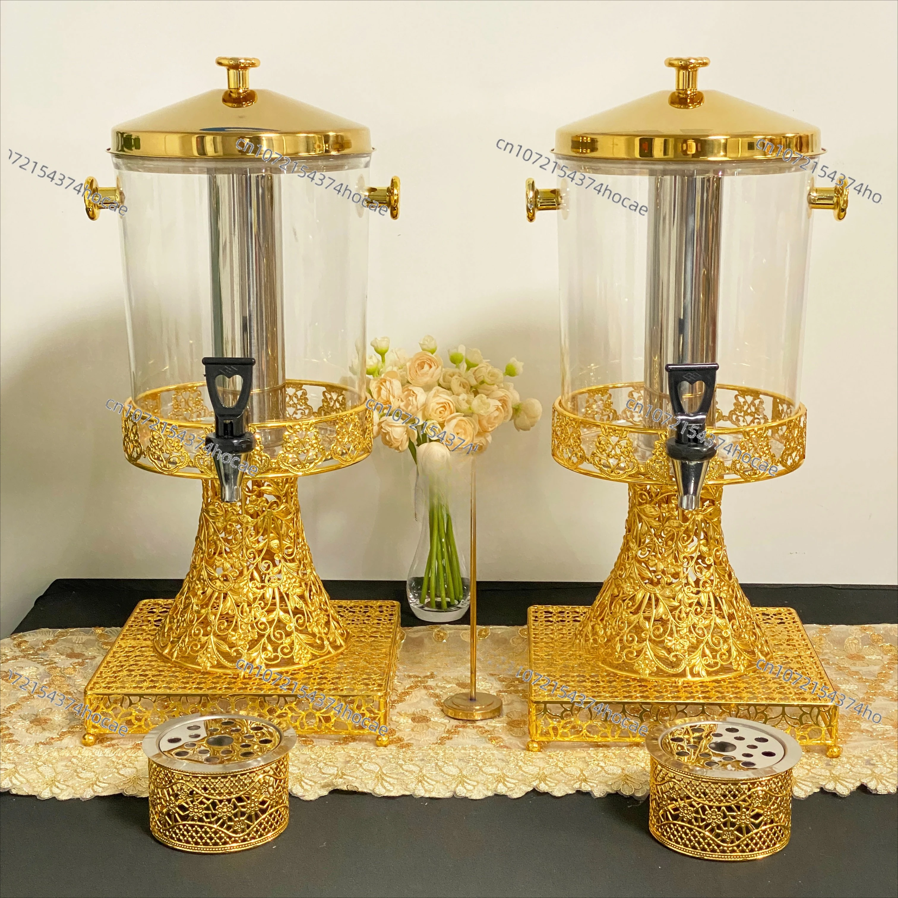 Elegant Luxury 8L Juice Dispenser Durable Clear Glass Gold Storage Pot Catering Restaurant Wedding Party Beverage Organizer