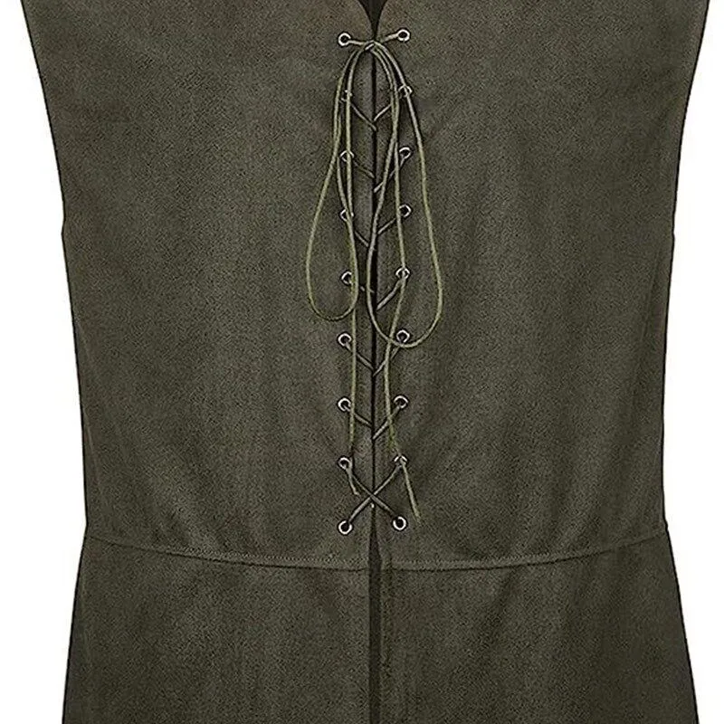 

European Mens Medieval Renaissance Pirate Clothing Halloween Costume Ultra Slim Fit Metal Decorated A-Line Narrow Shoulder Vest