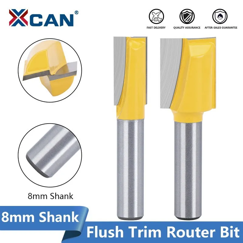 XCAN Fräser 8mm Schaft Flush Trim Router Bit 8,9.5,12,16mm Durchmesser 2 Flöte Gerade Router Bit Für Holz Holzbearbeitung Werkzeug