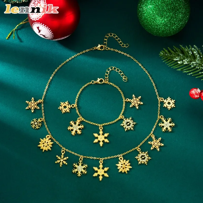 عيد الميلاد سلسلة ذهبية ندفة الثلج الرنة ثلج قلادة سوار مجموعة، عبر الحدود متعددة الإكسسوارات والمجوهرات سوار مجموعة