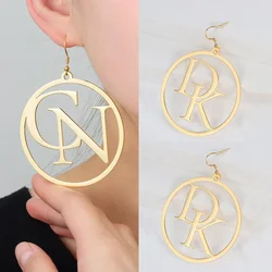 Pendientes de aro personalizados para mujer, aretes con iniciales de nombre personalizadas, letras doradas, pendientes de ganchillo, joyería de acero inoxidable