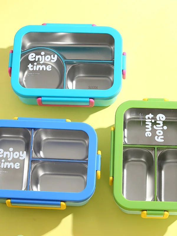 High Aesthetic Value Lunch Box with Dividers And Soup Bowl Home Office Microwave Safe Stainless Steel And Plastic Container