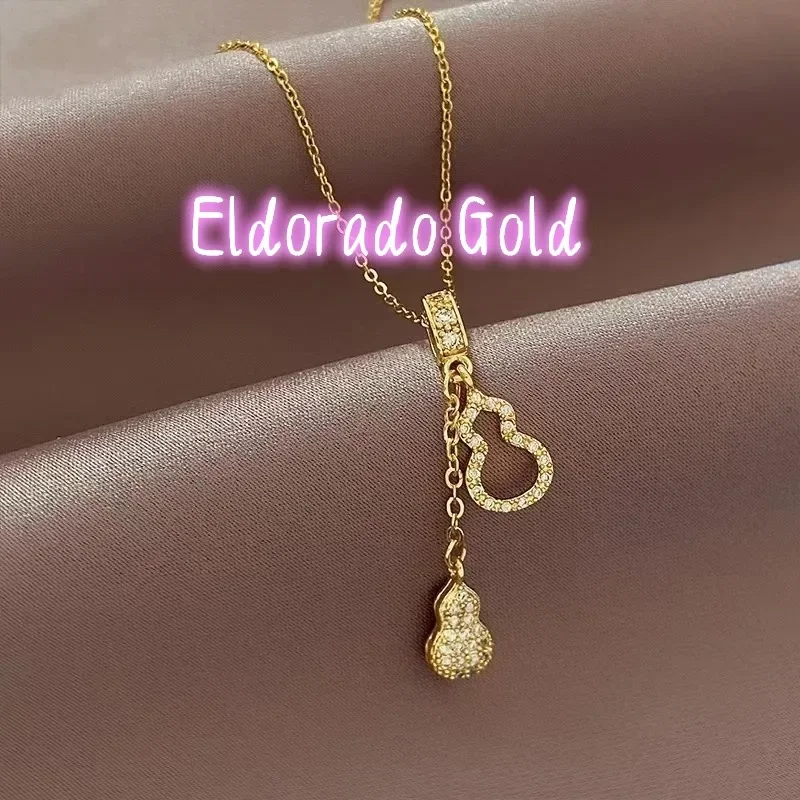 

Eldorado Gold Eldorado Gold 2025 202518K Gourd Pendant Necklace, Women's Collarbone Chain Inlaid With Zirconium Necklace, Fash
