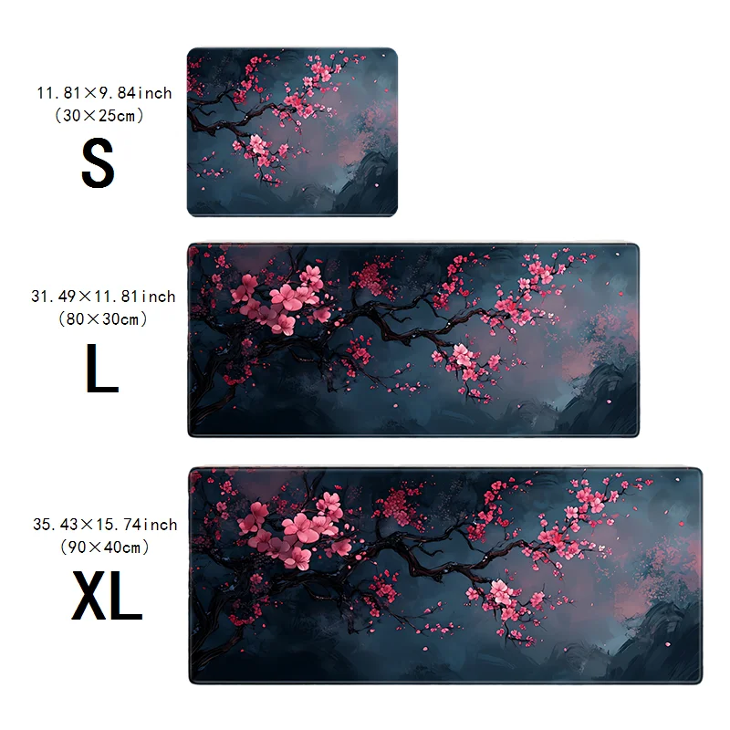 Tapis de souris de jeu Night Cherry Blossom, tapis de bureau d'extension en caoutchouc lavable, grande base antidérapante de verrouillage de 2mm, wor de style japonais