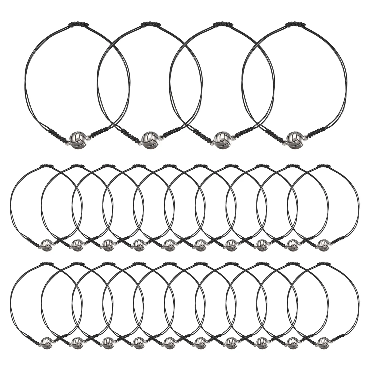 A06K 24 Buah Gelang Bola Voli, Gelang Pesona Bola Voli, Gelang Tali Kepang dengan Dekorasi Liontin Bola Voli