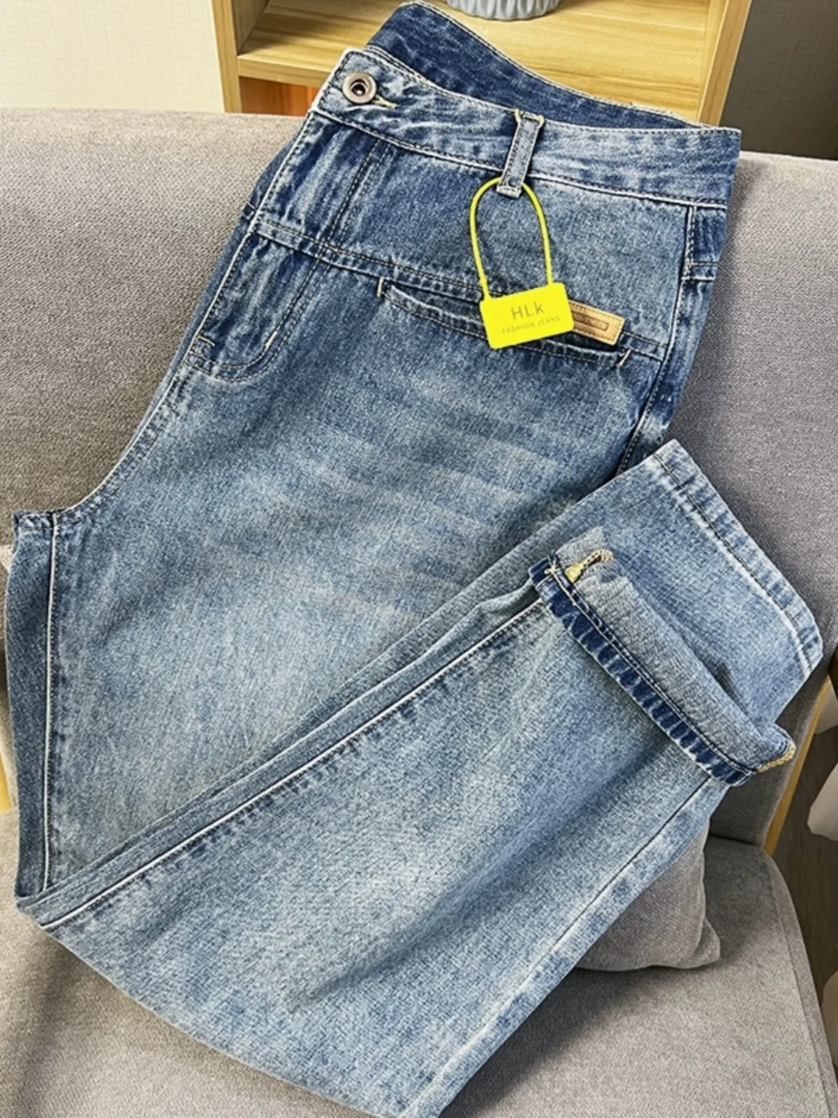 

Retro Waed Distred Soft Stretchy Summer New Men's Versatile Small Straight Leg Jeans Casual Sli Urban Faion