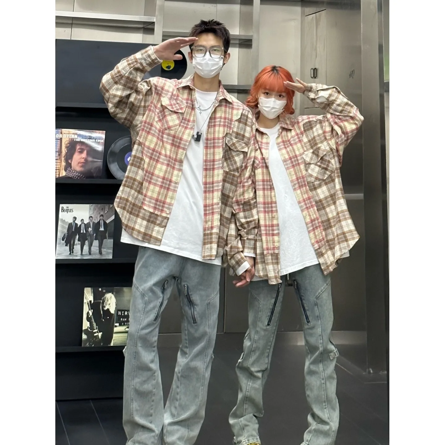 

Свободный мужской топ Long Sve Plaid irt, осенний размер, большие размеры 250, американский ретро Sle, повседневный модный топ для пар