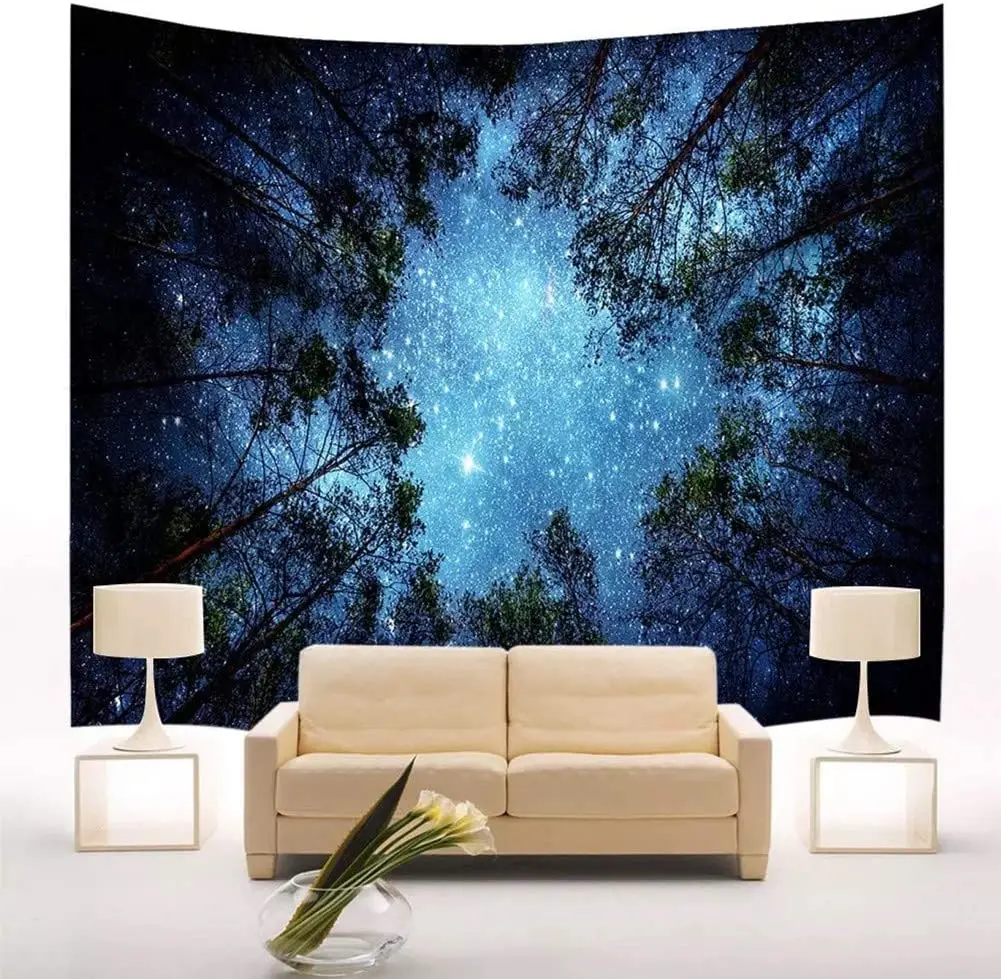 Galaxy Forest Tapestry Night Sky Starry Milky Way Wall Hanging Art For Home Headboard Bedroom Living Room Dorm Decor