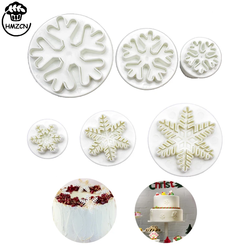 6PCS Snowflake Plunger Mold Cake Decorating Tool Biscuit Cookie Cutters Cupcake Mould Cutting Pastry Cutter Baking Accessories