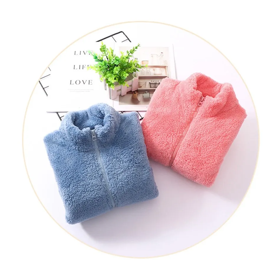 Kids Clothes Boy Girl Candy Color Spring Autumn Jacket Unisex Zipper Fur Tops Children Pocket Fleece Outerwear Outdoor Coat 2023