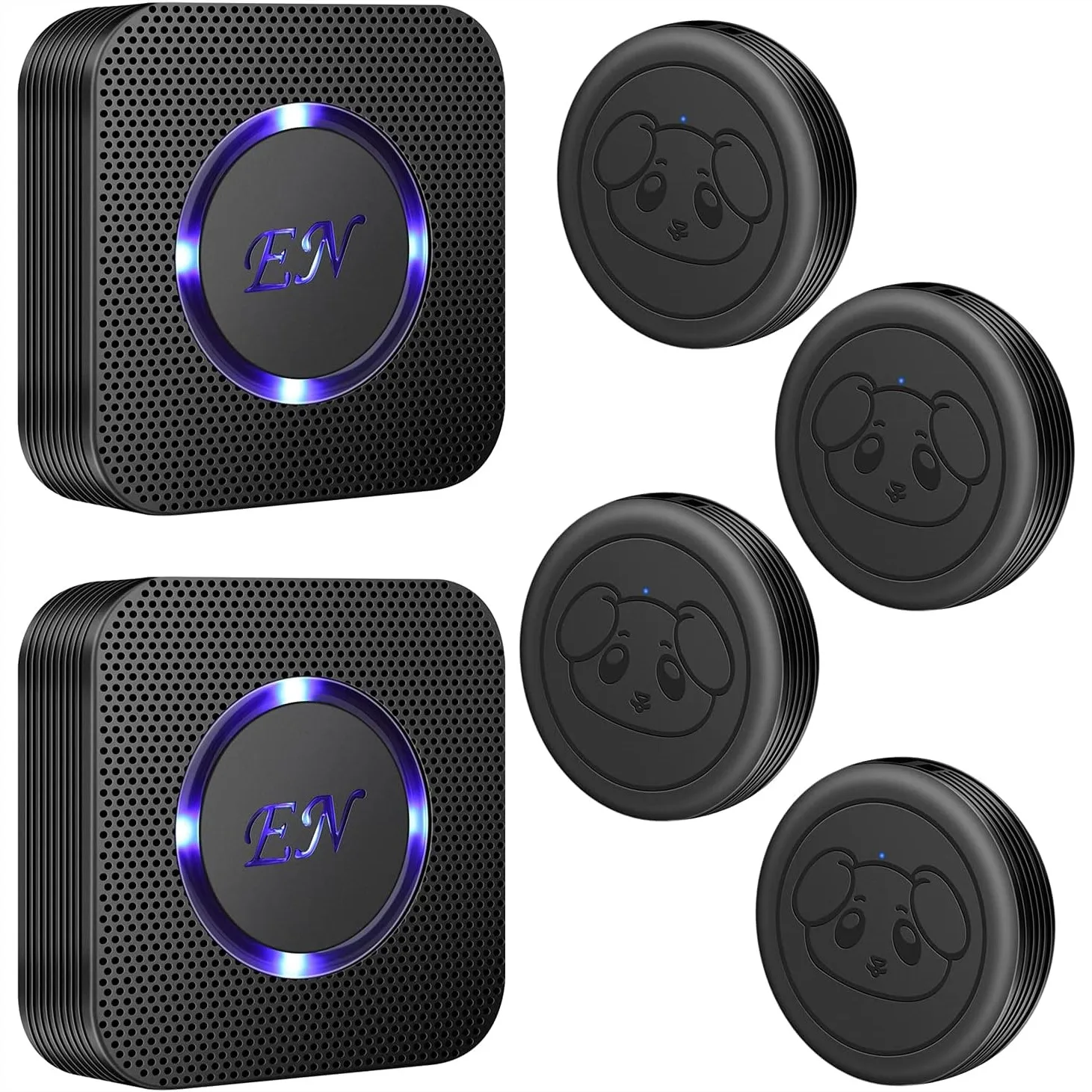 

Dog Door Bell Wireless for Potty Training, Waterproof Touch Button with 2 Receivers & 4 Transmitters, Black