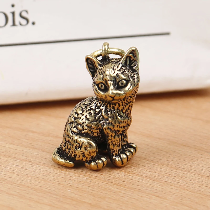 Figurines de chats mignons en laiton, ornements de bureau miniatures, petits animaux classiques, thé, accessoires de décoration pour la maison