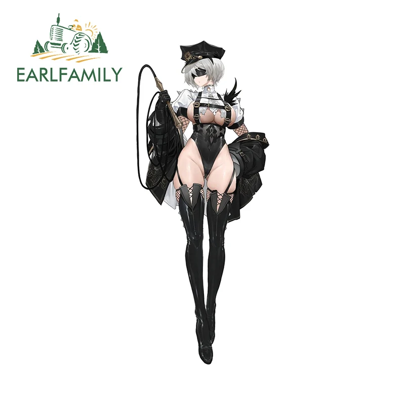 EARLFAMILY Sexy Military Uniform Nier 2B Car Stickers Alluring Beauty Rearview Mirror Trunk Decals Great Sunscreen Car Gadget