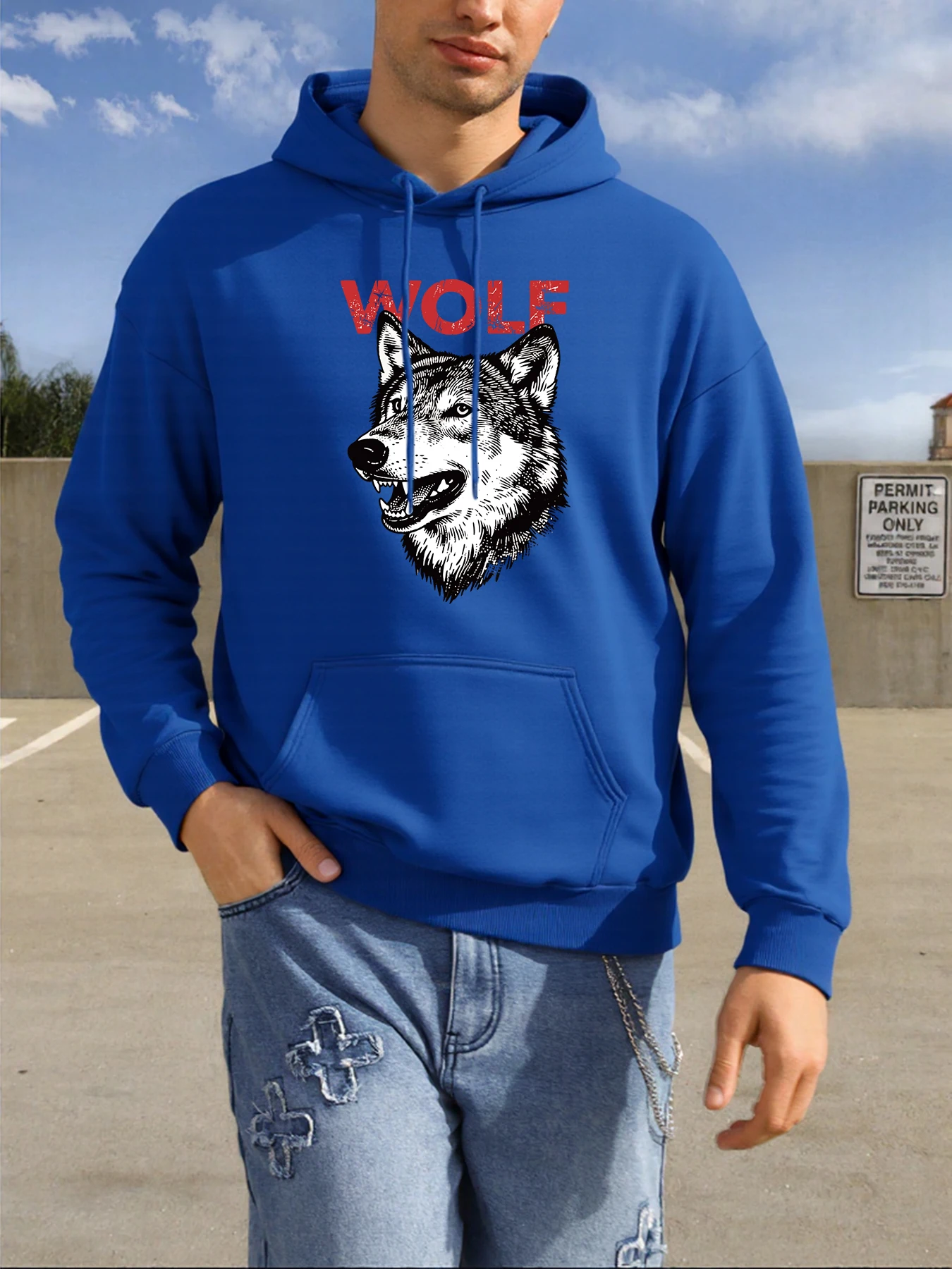 الذكية والشجاعة الذئب تصميم الرجال هوديي الخريف جيب خمر هودي فضفاض كنزة صوف اللون للجنسين أساسيات لينة كم طويل