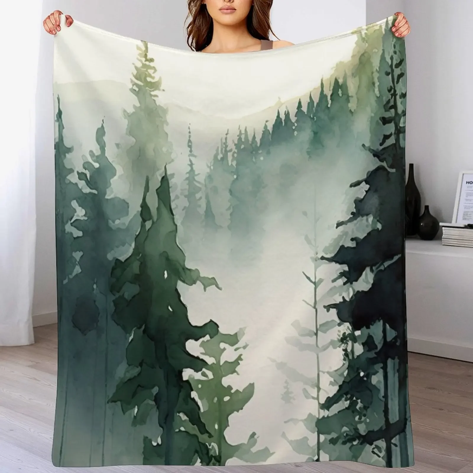

Foggy Green Forest Abstract Watercolor Throw Blanket decorative Luxury Throw Luxury Designer valentine gift ideas Blankets