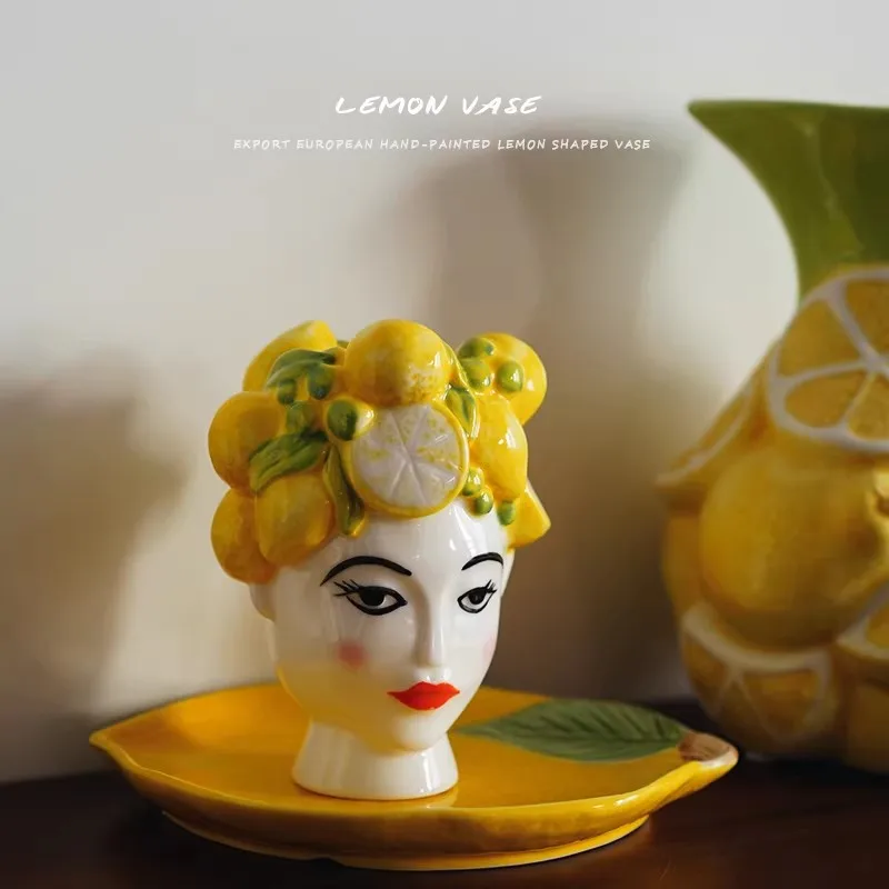 Richly Imaginative Hand-painted Ceramic Vase Creative Lemon Girl Desktop Flower Container