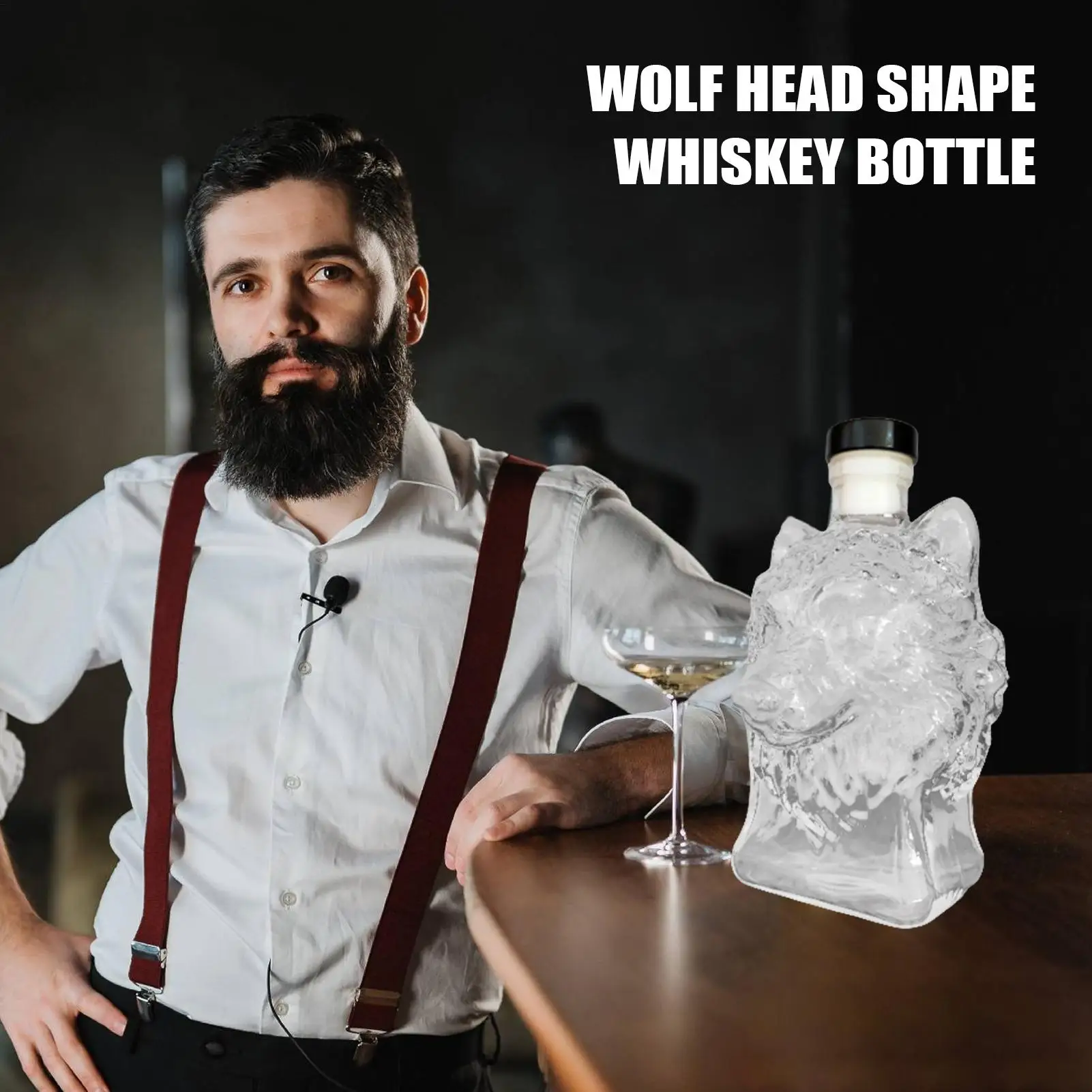 Decantador Tequila, dispensador de licor, botella decantadora de 350ml, perfil de cabeza de lobo, herramienta de barra espiritual, contenedor de bebidas para padre, hombres y marido