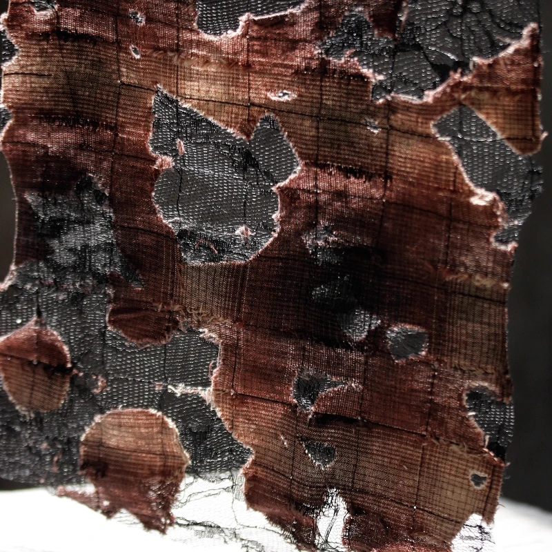 Burning Torn Hollowed Out Translucent Lace Three Dimensional Texture Fabric Transforming Brown Clothing Designer Fabric