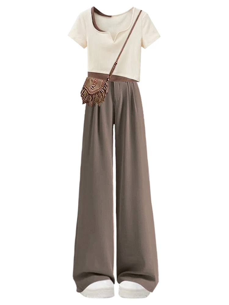 سليم صالح ارتفاع الخصر ort Sve تي شيرت المرأة مجموعة سراويل تقليدية اللون Blo الصيف Faion V Ne ألياف البوليستر طالب