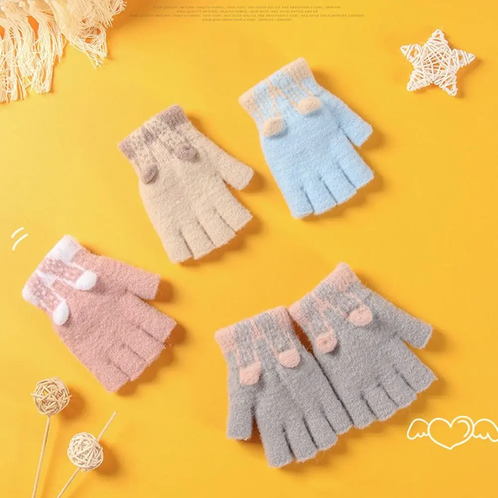 

Cute Cartoon Half Finger Gloves Winter Children Thickened Warm Knitted Gloves