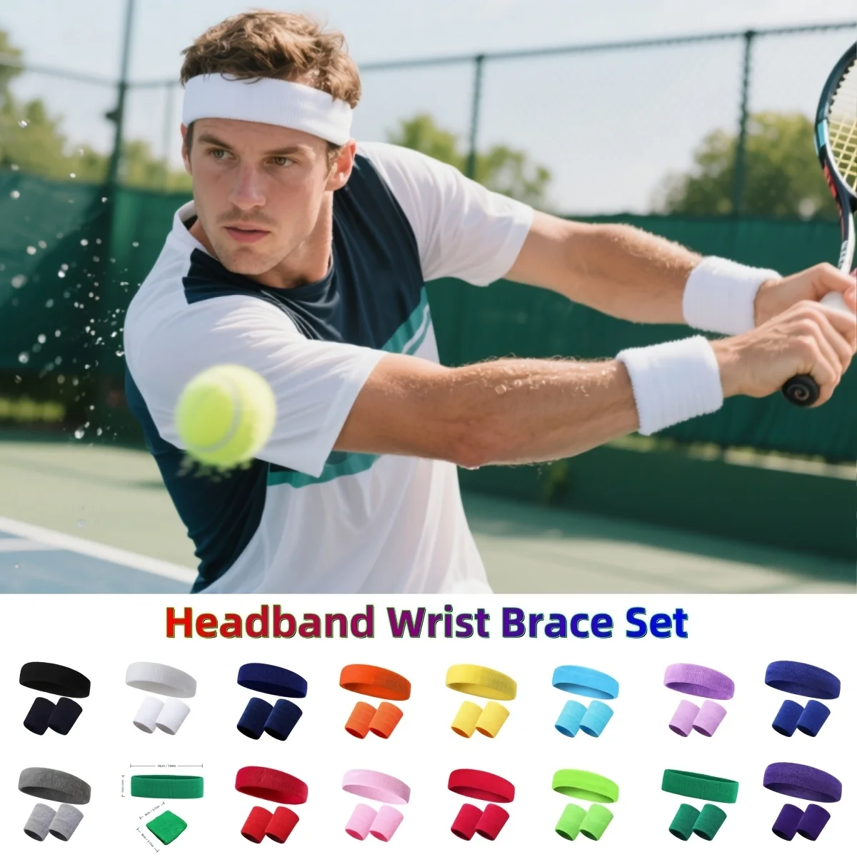 Neues heißes sportliches Schweißband-Haarband-Stirnband-Armband-Set im 3er-Pack Baumwoll-Kopfschweißbänder für Laufen, Radfahren, Yoga, Spa