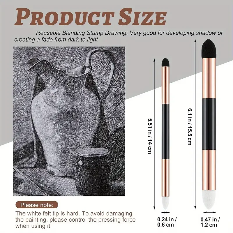 Cotton Blending Sponge Brush Set - 2/6Pcs Double-Headed Washable Sketch Wipe, Reusable Art Blenders for Detail, Shadow, Highligh