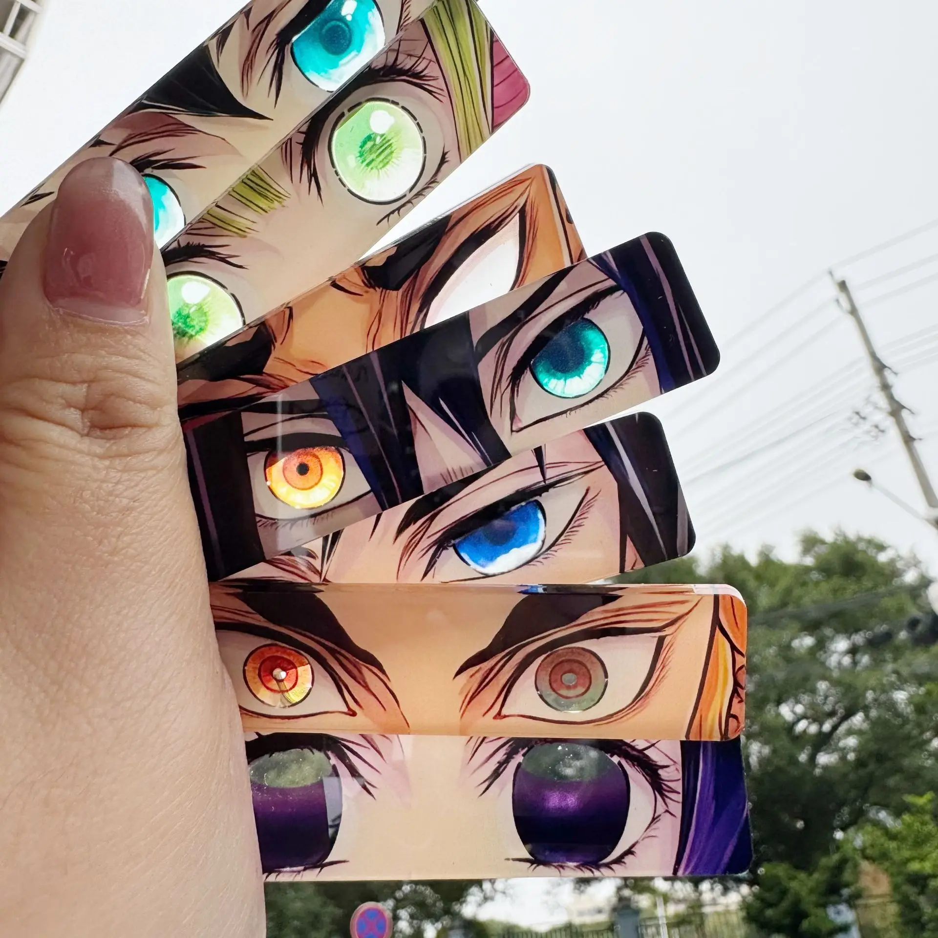 Demon Slayer Keychain Rengoku Kyoujurou Kimetsu No Yaiba Shining Eyes Double Sided Light-Transmitting Pattern Backpack Pendants