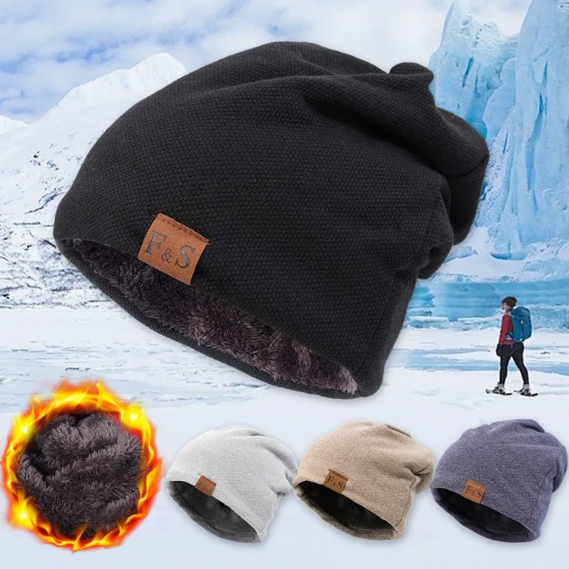 Knitted Beanies Hat Winter Warm Women Men Punk Baggy Skullies Beanies  Add Velet Casual Soft Outdoor Turban Hat Bonnet Unisex