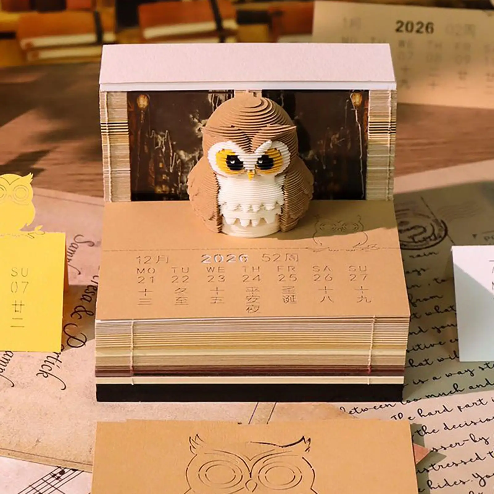 

Time Piece Calendar 2026 Desk Calendar With LED Light 3D Tear-away Calendar Paper Carving Art Memo Pad Notepad Christmas Gifts