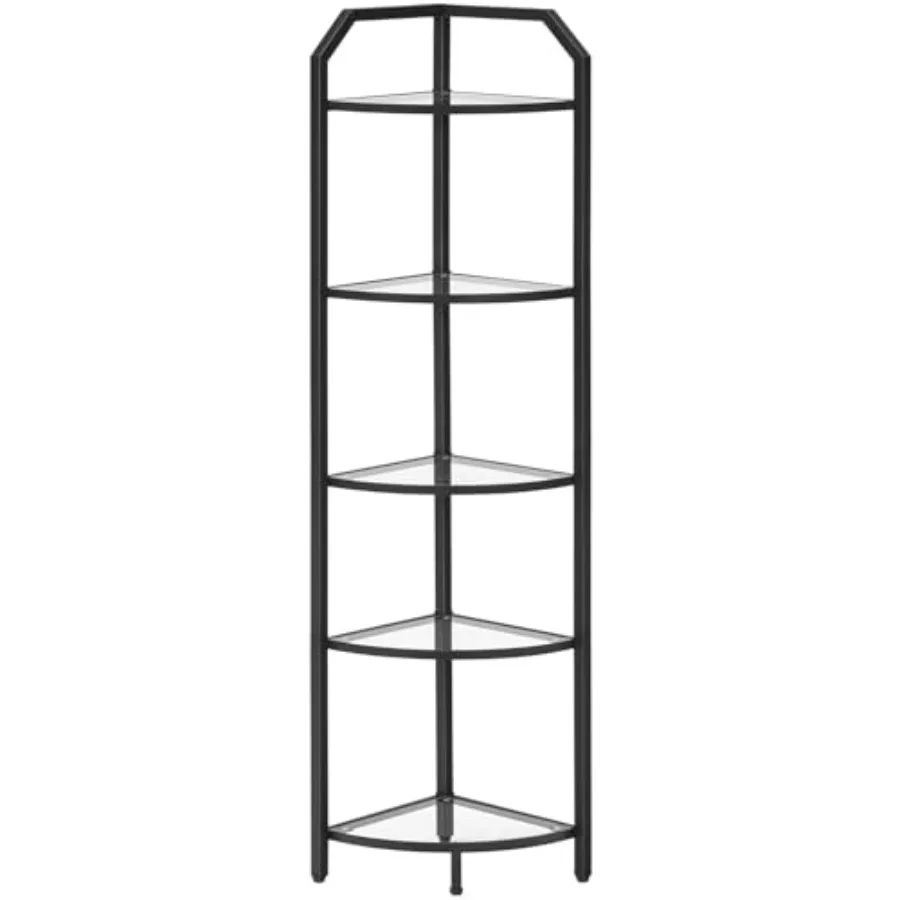 

5-Tier Corner Shelf Stand, Corner Bookshelf, Tempered Glass Shelves, Bathroom Organizer, Corner Plant Stand, for Living Room, S