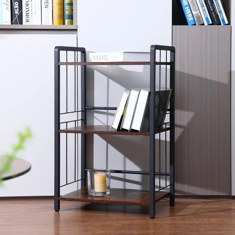 3 Tier Small Bookshelf Short Bookcase - Bookshelf for Small Spaces Industrial Metal Narrow Book Shelf Storage Organizer