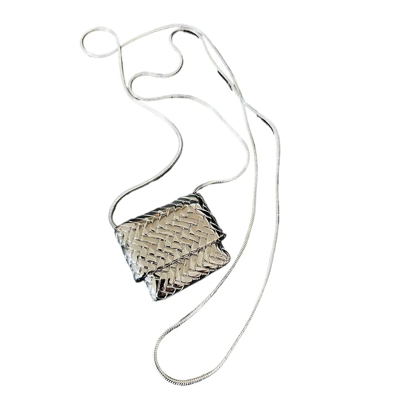 

Spot medieval silver woven bag long necklace pendant sweater chain snake bone chain female
