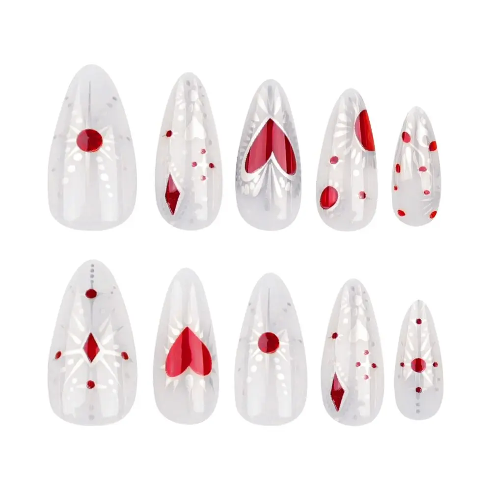 Manicure Long Almond False Nails French 3D Butterfly Love Heart Press on Nails Detachable Star Fake Nials DIY
