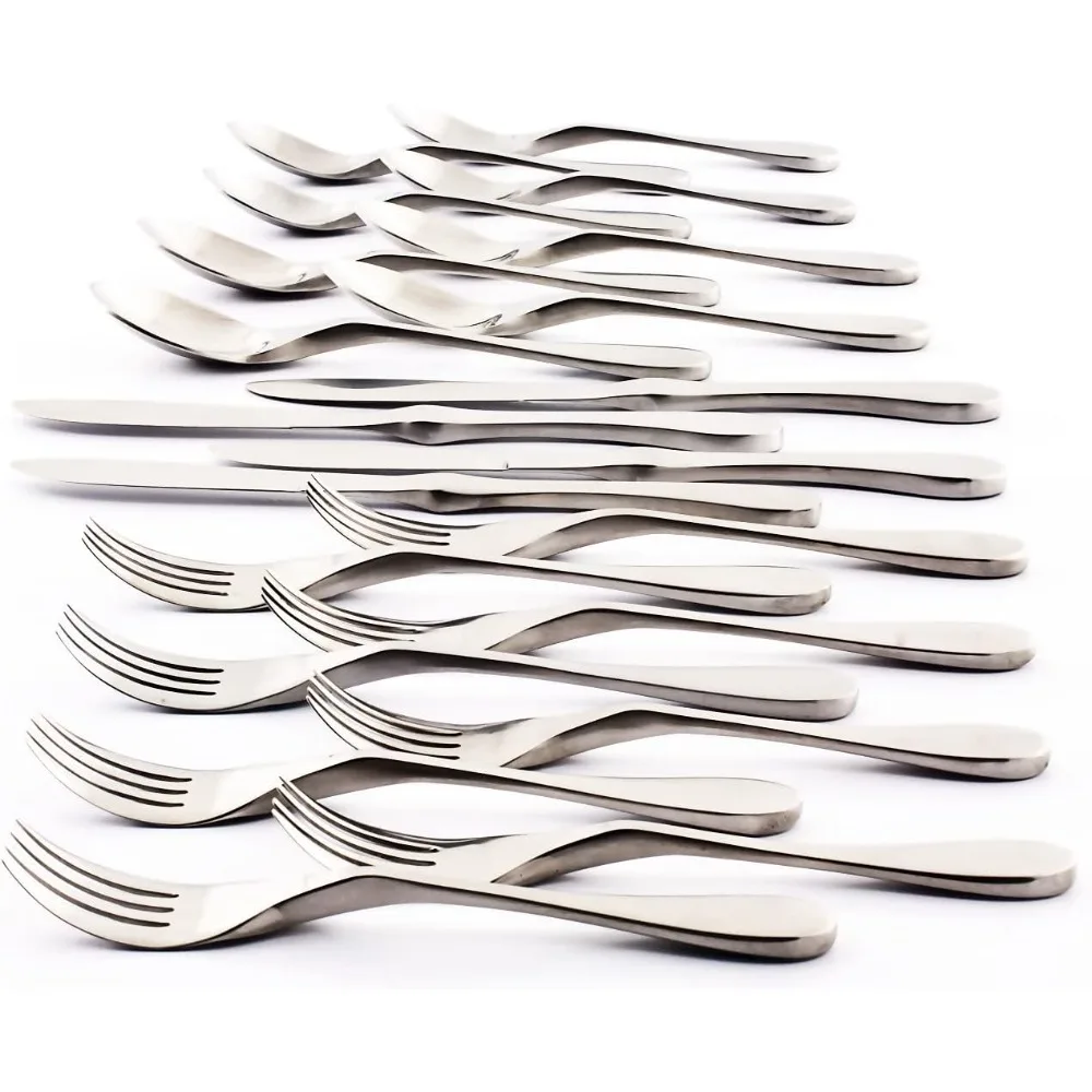 

20-Piece Matte Silver Cutlery Set with Ergonomic Design - 18/10 Stainless Steel Utensils