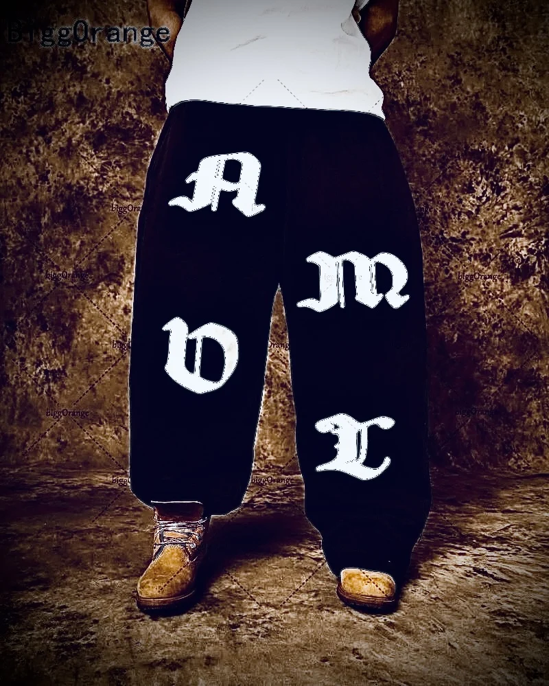 

Свободные повседневные брюки в стиле рок, хип-хоп, ретро, с буквенным принтом, мужские трендовые новые американские брендовые модные прямые широкие брюки для пар, женские