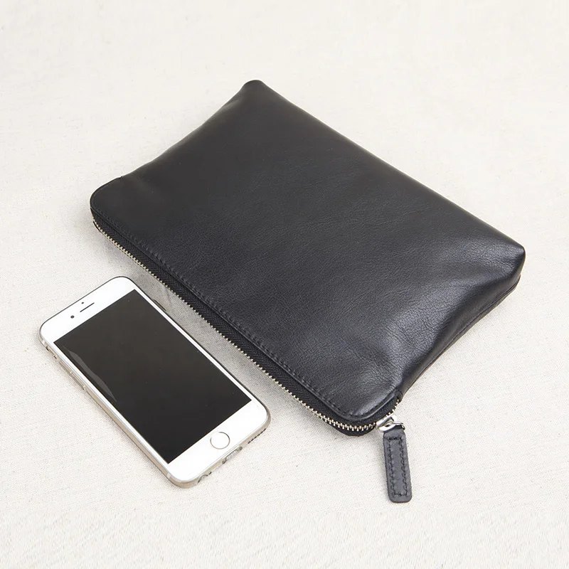 

Business casual luxury genuine leather men's clutch bag simple designer handmade natural soft cow leather phone coin purse