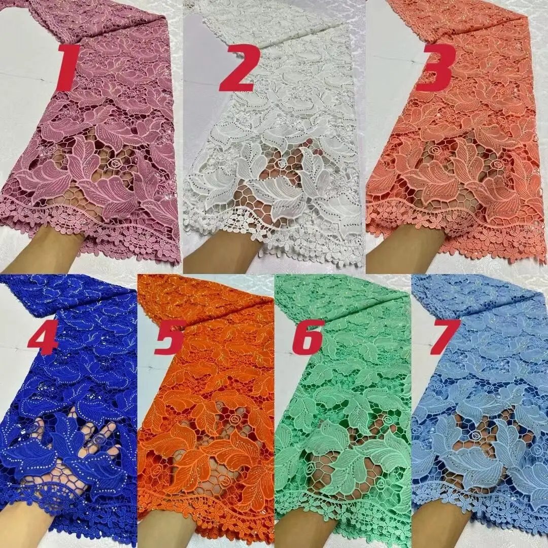 Nigerian Tulle Lace Fabric for Sewing, Wedding Dress, Chiffon Party Guipure, High Quality,Embroidery Cotton, 5Yard, 2024 JL352