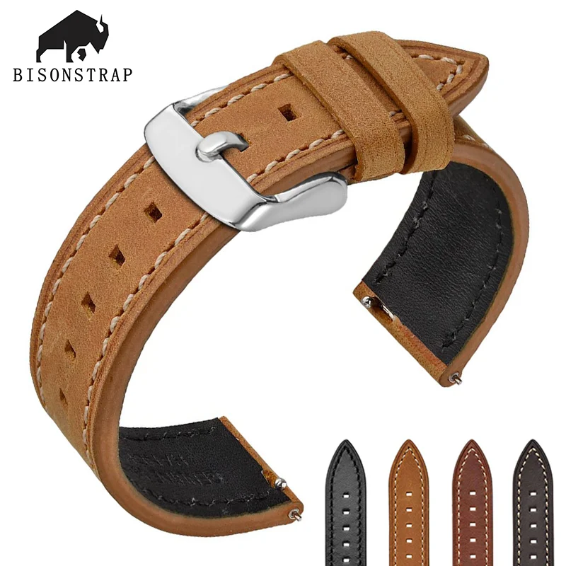 BISONSTRAP Genuine Leather Watch Strap 18mm 19mm 20mm 21mm 22mm Watch Strap for Men and Women Quick Release Watch accessories