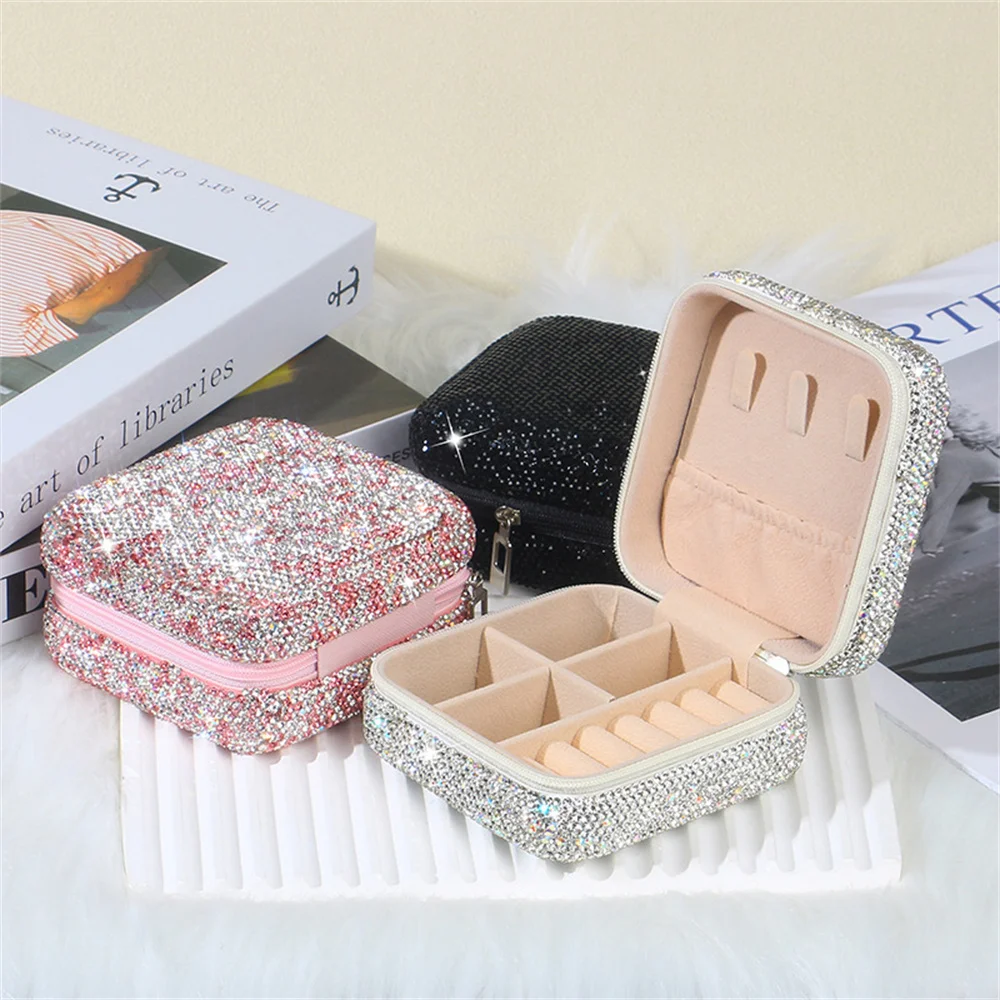 Diamond Square Jewelry Box Earrings Ring Necklace Bracelet Storage Box Luxury Display Jewelry Organization Travel Portable Case