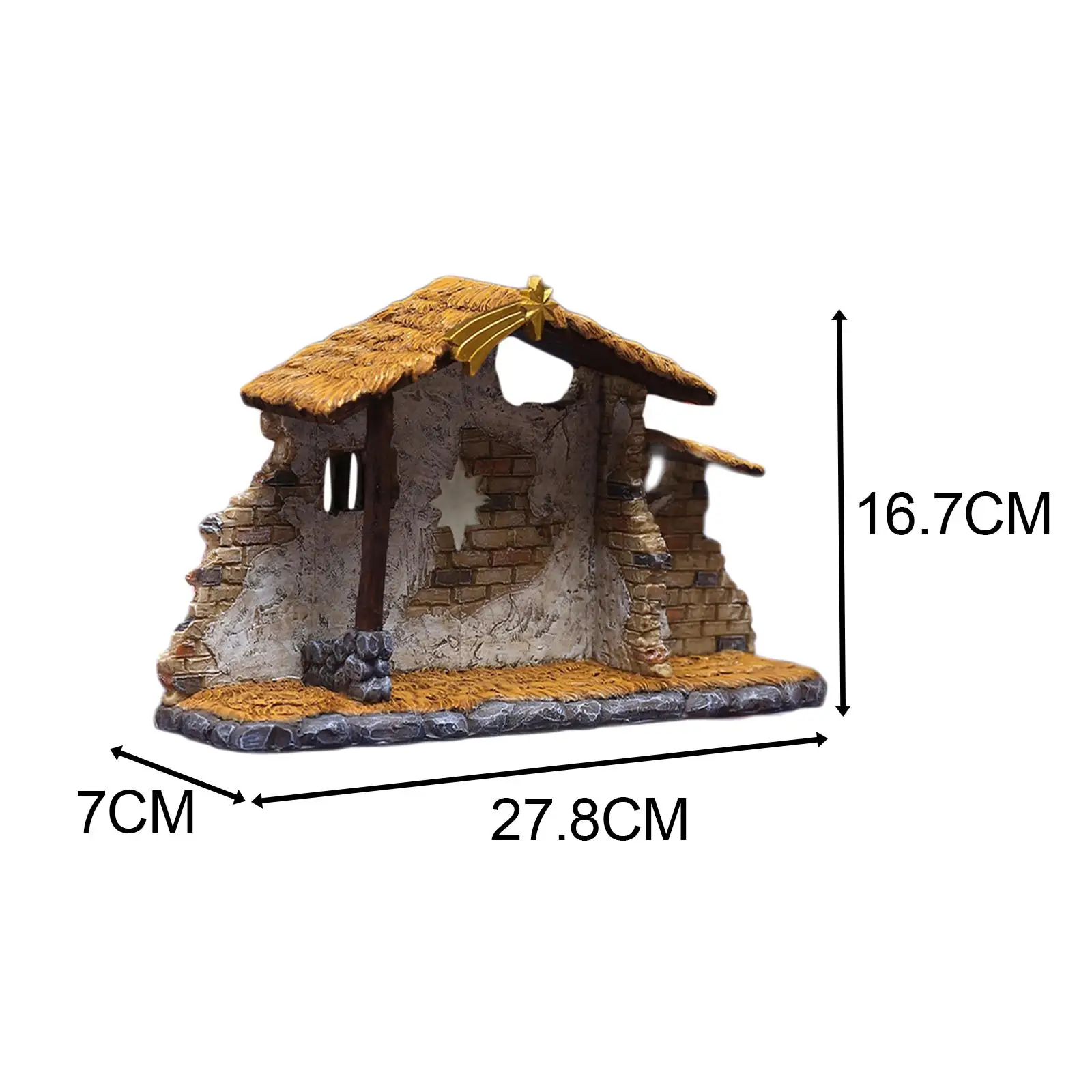 Nativity Scene Tabletop Shed Figurine Resin Sculpture Decorative Ornament for Bedroom Living Room Christmas Setup