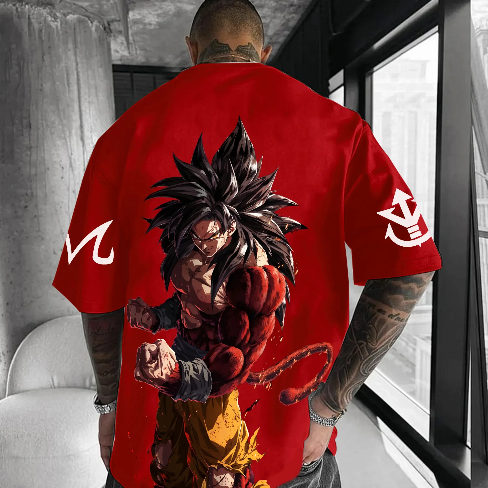 Dragon Ball Goku Vegeta Camisetas deportivas holgadas de manga corta de algodón con estampado de estilo americano y cuello redondo para hombres y mujeres