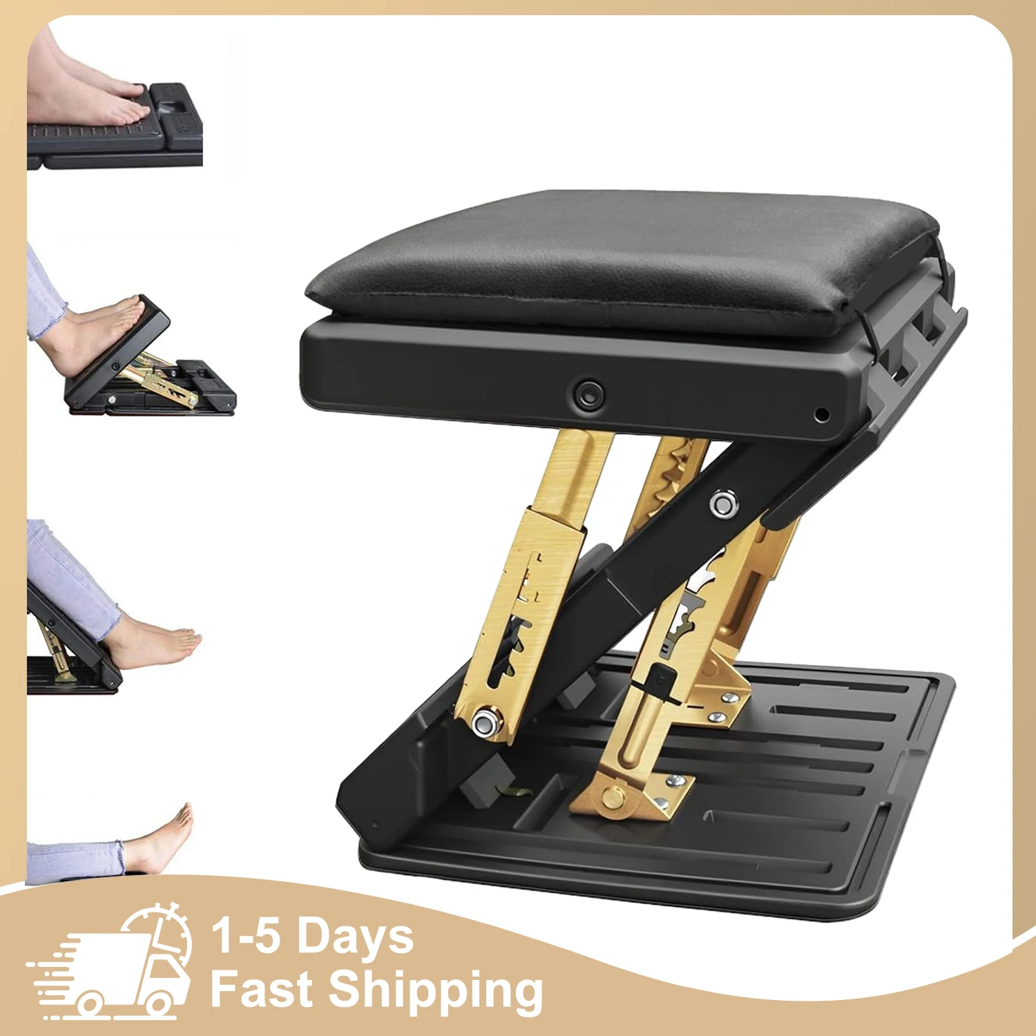 Repose-pieds pliable réglable sur 4 niveaux, tabouret portable sous le bureau ou en voiture, support ergonomique pour les jambes, coussin doux amovible