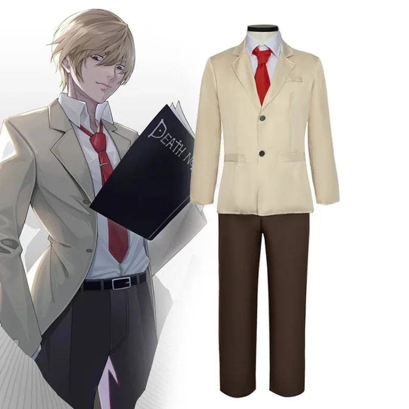 

Anime DEATH NOTE Yagami Light Cosplay Costume Night God Moon Coffee Color school uniform cosplay costume Halloween Carnival Suit