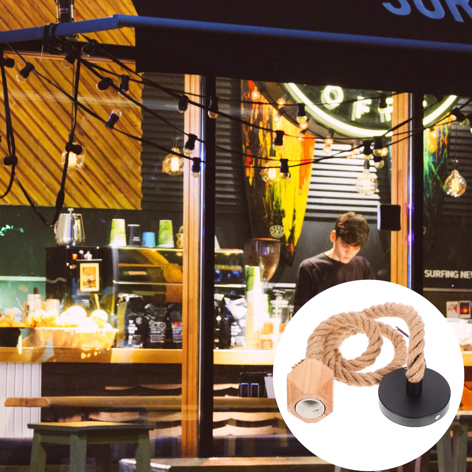 

Pendant Light Cord Prismatic Bulb Socket Hemp Rope Wooden Pendant Light Kit Rustic Natural Feel Living Dining Bedrooms Lighting