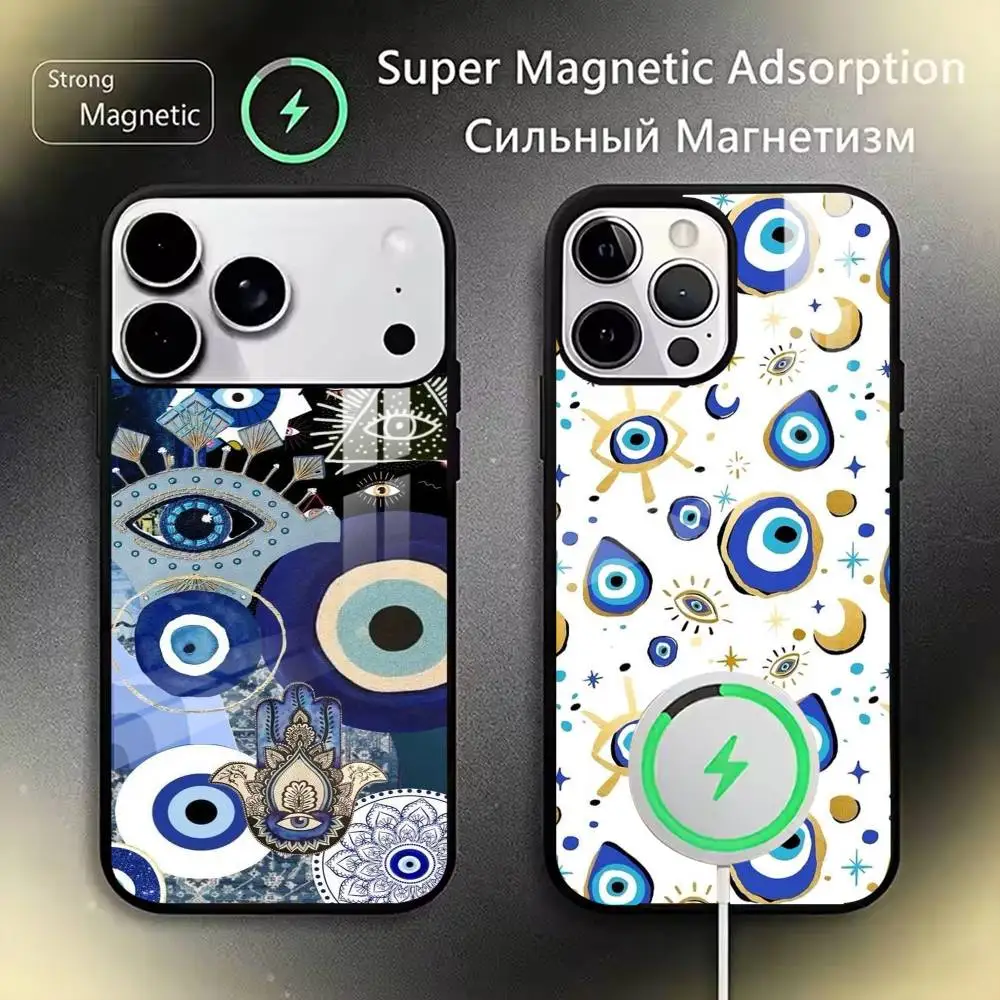 

Evil Eye Hamsa Hand Aesthetic Phone Case For iPhone17,16,15,14,13,12,11 Plus,Pro Magnetic with Magsafe Wireless Charging