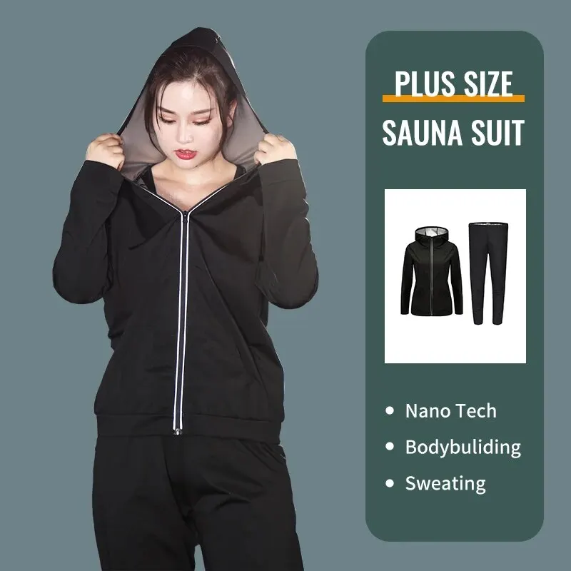 New Sauna Suit Women Plus Size Gym Clothing Sets for Sweating Weight Loss Female Sports Active Wear Slimming Tracksuit Women