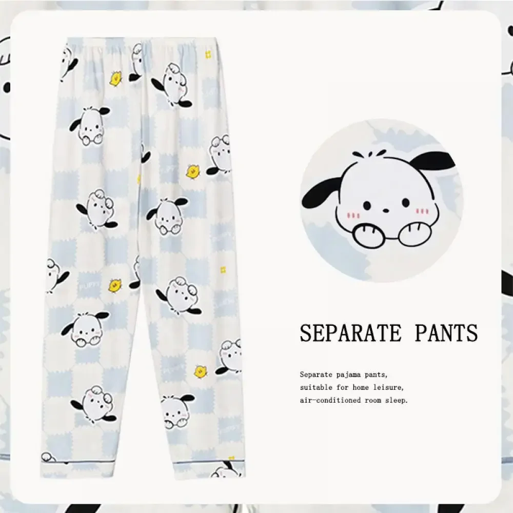 Cinnamoroll Hello Kitty pantalones de pijama Sanrioed Anime primavera mujeres pantalones de pierna ancha Kawaii algodón suelto Casual caminar ropa de casa lindo