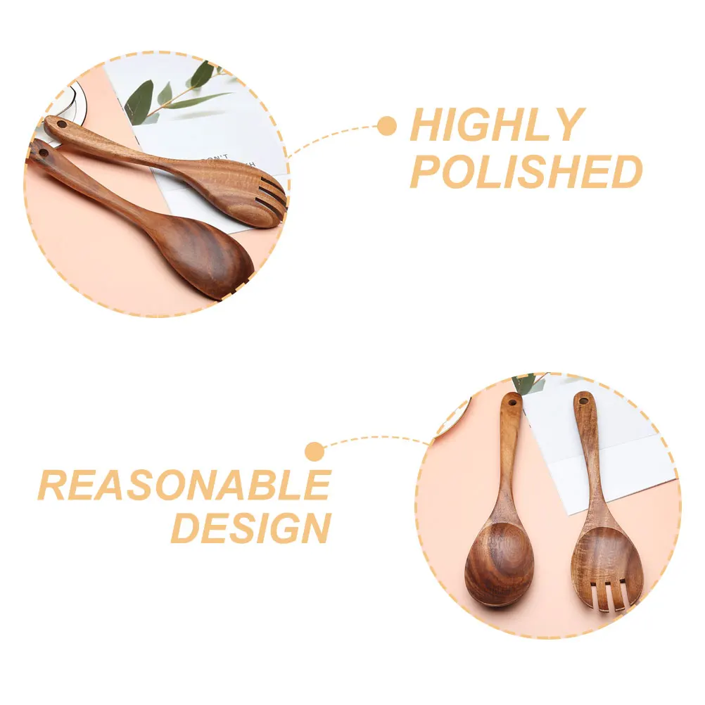 

1 set Wooden Spoon Fork Set Cooking Stirring Honey Ramen Soup Japanese Coffee Long Wood Spoons Kitchen Salad Serving Utensils