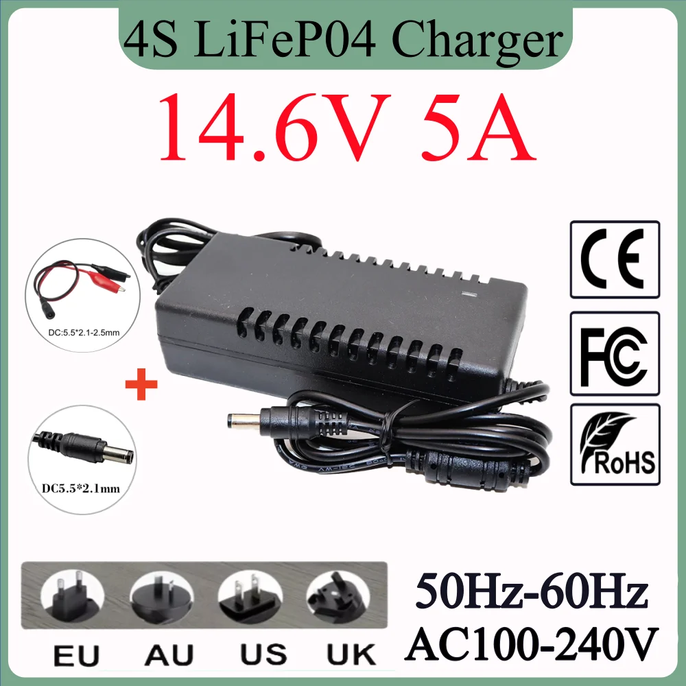 12.8V 14.4V battery pack Power Adapter 14.6V 5A LiFePO4 Charger 4Series 12V Lithium Iron Phosphate battery charger DC5.5mm*2.1MM