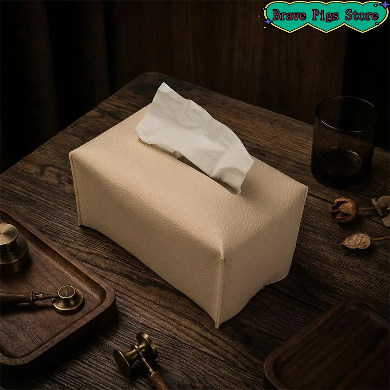 [HM]Tissue Box Cover Refined PU Leather Foldable Tissue Box Holder - Decorative Holder/Organizer For Bathroom Vanity Countertop